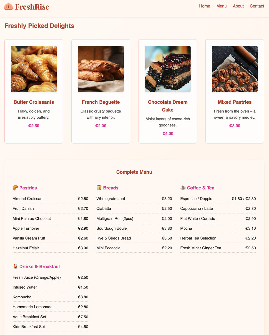 Bakery - Menu Card